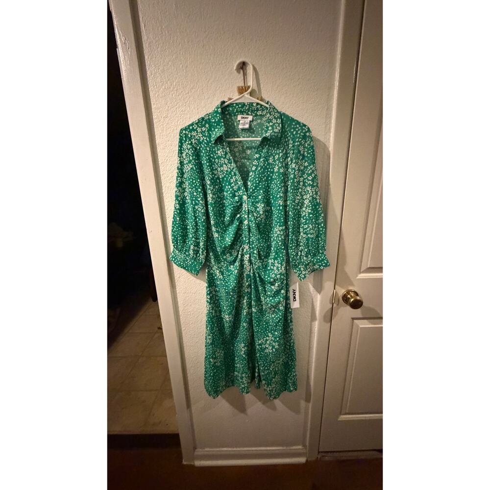DKNY Women's Long Sleeve Collared Midi Shirtdress NWT